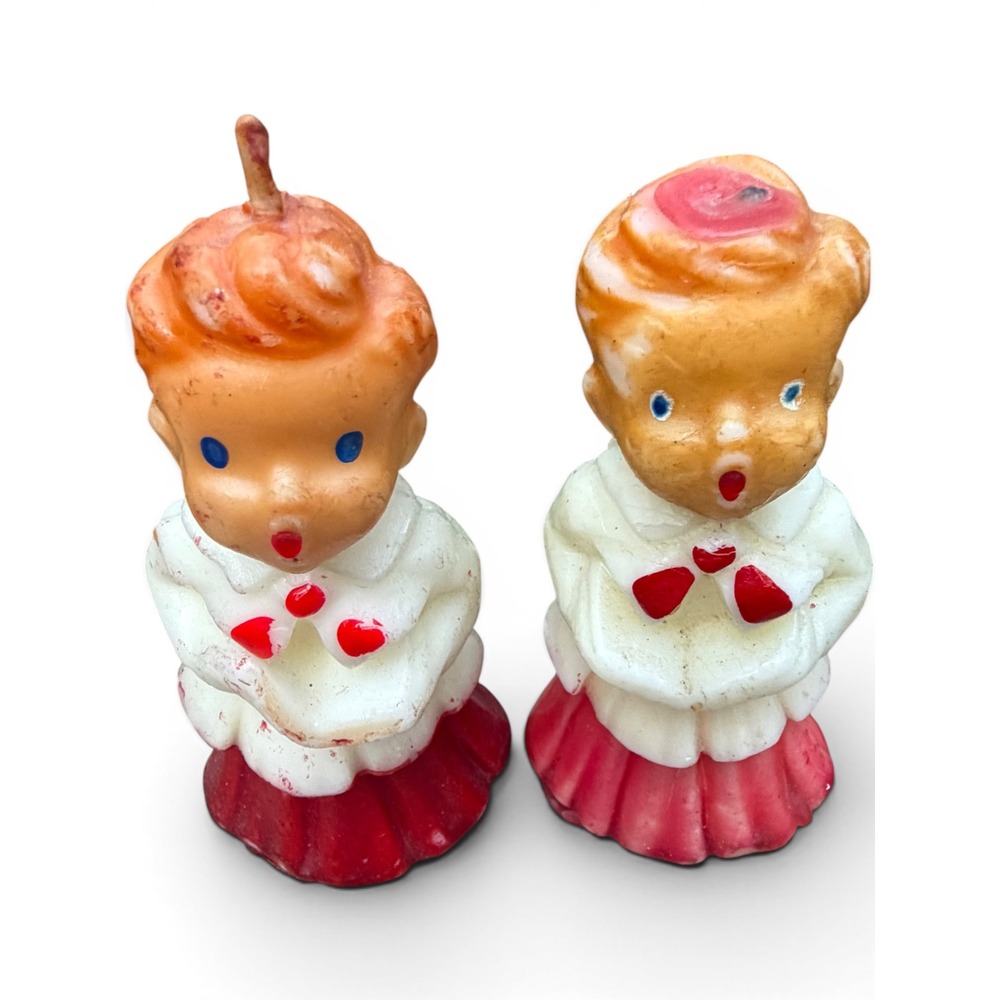 Vintage Christmas Choir Boy Figurines Set Gurley Style Wax Red White Holiday - Picture 3 of 11